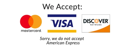 Accepted payment cards: Visa, Mastercard, Discover, American Express