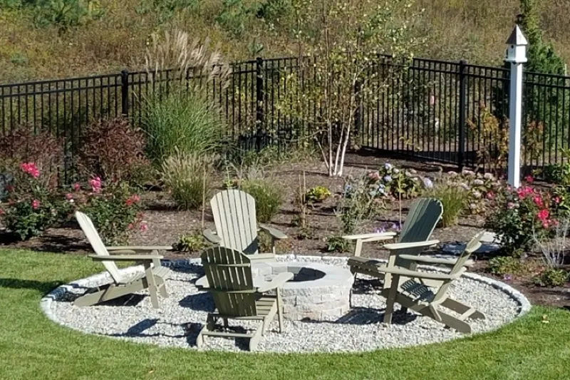 Backyard landscape design with fire pit and seating
